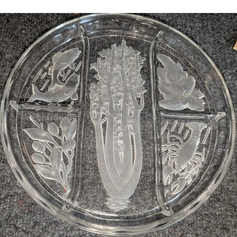 Vintage Indiana Glass Etched Frosted Intaglio Divided 10